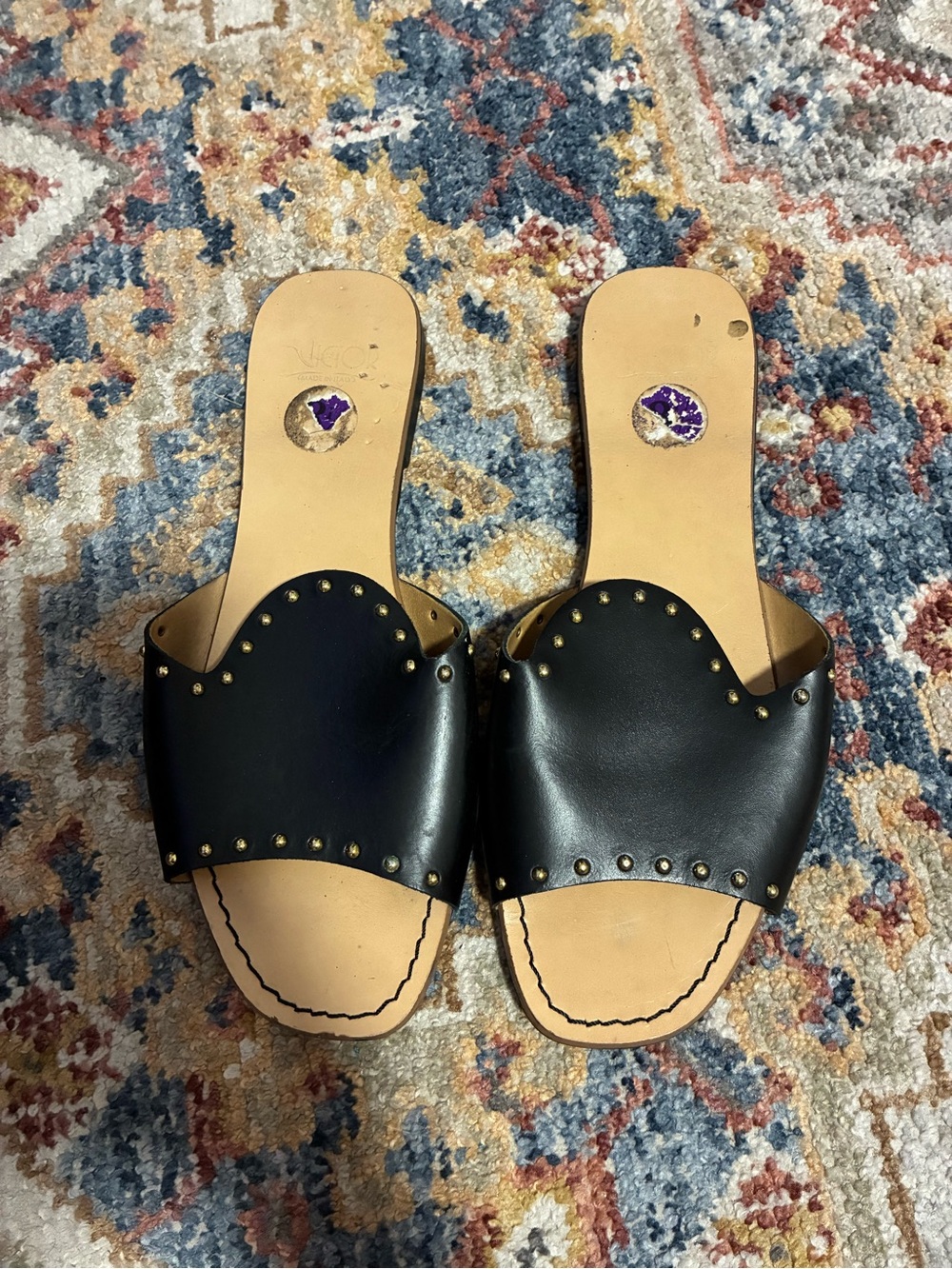 Black Studded Slide Sandals - Women
